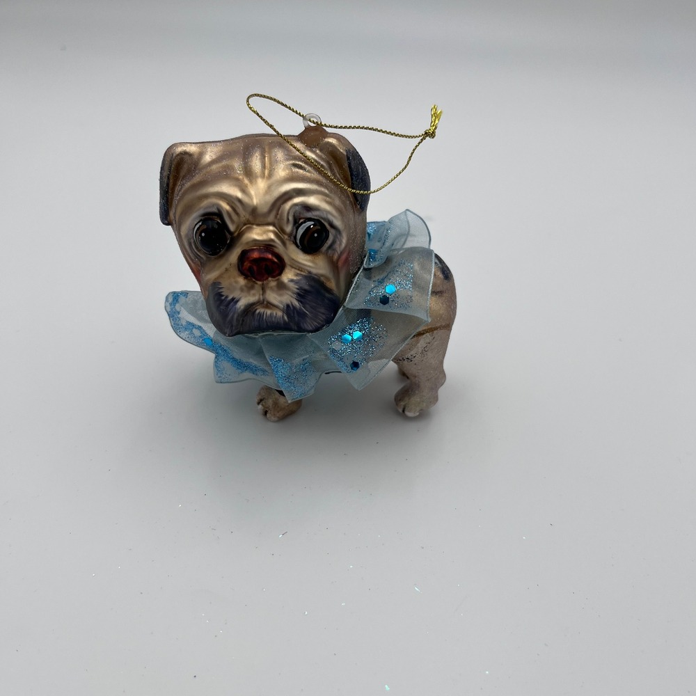 Vintage Blown Glass Pug Dog Christmas Ornament Balletcore Whimsigoth
